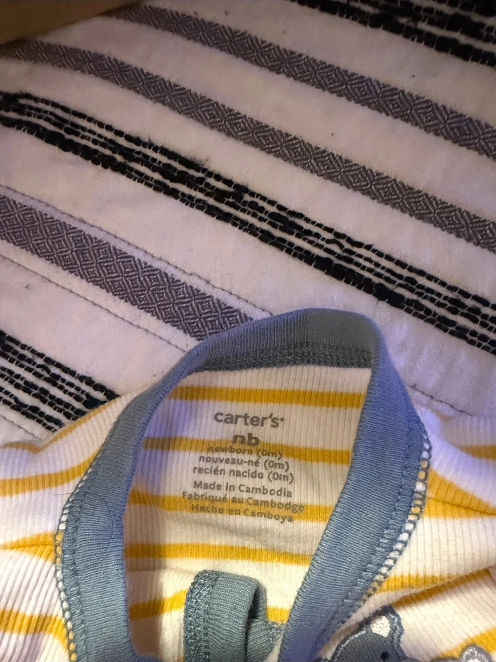 Carter's Yellow & White Striped Footed One-Piece with Blue Trim